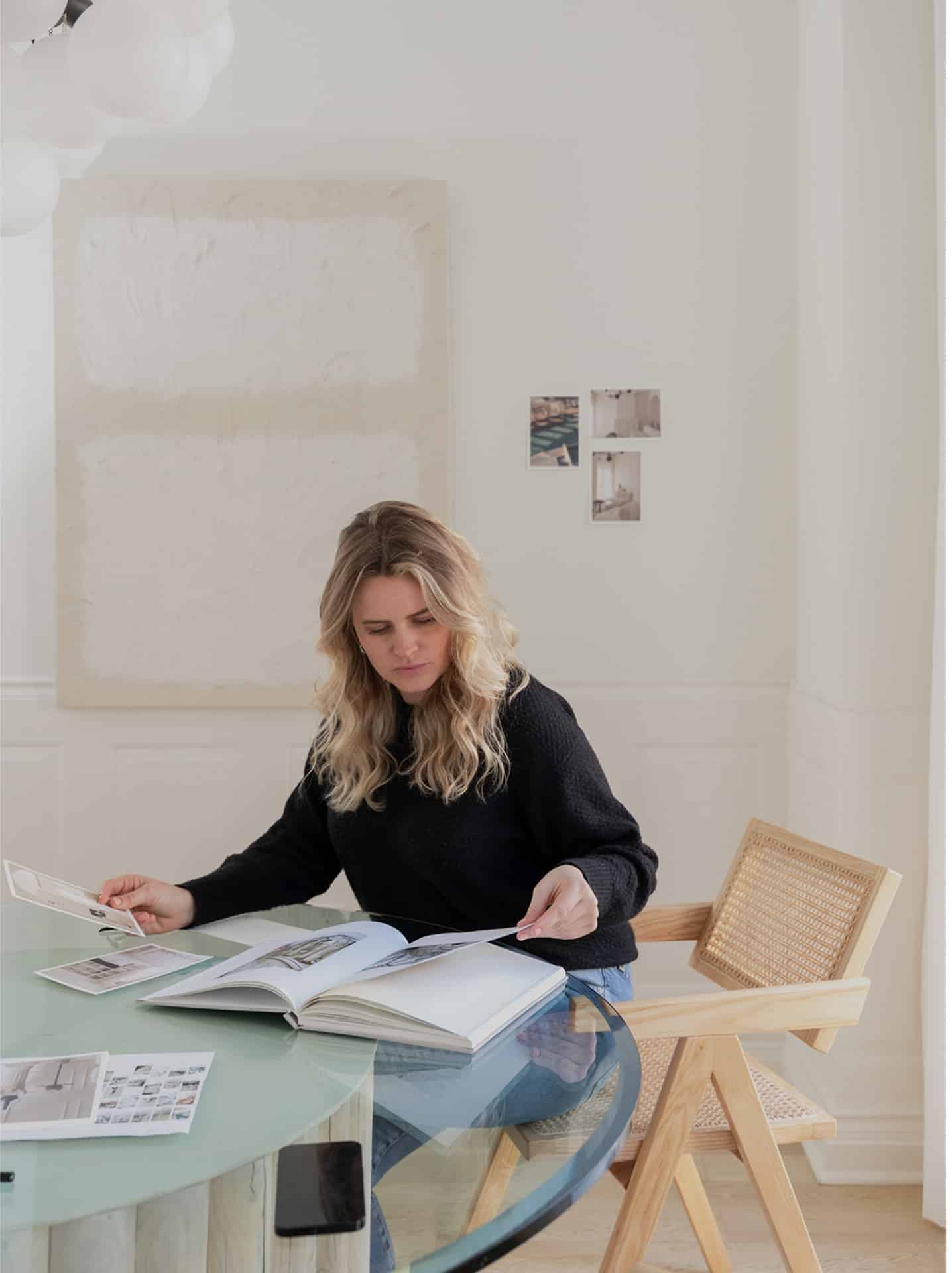 woman working at a table